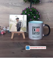 Dayıya Hediye Fotoğraflı Dekoratif Taş, Kupa Bardak Beyaz Hediye (Model 9)
