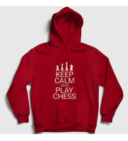 Presmono Unisex Kırmızı Keep Calm And Play Chess Satranç Kapüşonlu Sweatshirt 335868tt (Kırmızı)