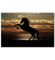 Cakapuzzle Günbatımı Şahlanmış At Silüeti  Puzzle Yapboz MDF (Ahşap) (1000 Parça)