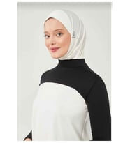 Dik Yaka Boyunluklu Kolluk - BEYAZ Uzun Kollu Boyunluk Tesettür Boyunluk Balıkçı Yaka Bodysuit (Siyah)