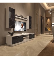Decoraktiv Eko 5DB Mdf Dvd Tv Ünitesi Tv Sehpası - Parlak Beyaz (Beyaz - Siyah Mermer)