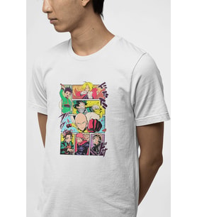 Anime Erkek Kahramanlar Tişört (Beyaz)