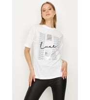 Kadın Baskılı T-Shirt (Beyaz)