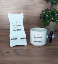 Fen Bilimleri Öğretmeni Hediye Sepeti Kupa Bardak T Kulplu ve Ahşap Telefon Standı Öğretmenler Günü Hediyesi (Model 2)