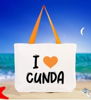 BK Gift I Love Cunda Renkli Kulp Kanvas Plaj Çantası 48x40m, Baskılı Omuz Çantası, Alışveriş Çantası (Turuncu)