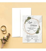 Davetiye Zarf ve Baskı Dahil (Beyaz yada Kraft Zarflı) Çiçekli Mermer Desenli Tasarım Düğün, Nikah, Kına Nişan Davetiyesi (Beyaz)
