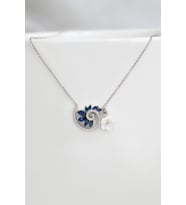 Papatya Silver 925 Ayar Gümüş Lacivert Taşlı Tasarım Sedef Manolya Çiçeği Kolye (Rodyum)