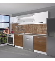 Decoraktiv Elite 220 MDF Hazır Mutfak Dolabı - Tezgah Dahil - Parlak Beyaz (Beyaz - Ceviz)