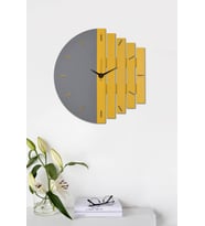 Dekoratif Ahşap Duvar Saati 43 Cm - Ritim (Gri - Sarı)