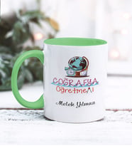 Coğrafya Öğretmeni Tasarımlı Kişiye Özel Kupa Bardak (Yeşil)