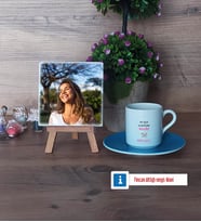 Doğum Günü Hediyesi Fotoğraflı Dekoratif Taş, Ahşap Altlıklı Türk Kahvesi Fincanı Hediye (Model 5)