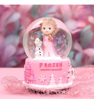 Frozen Temalı Orta Boy Işıklı Müzikli Kar Küresi (Pembe)