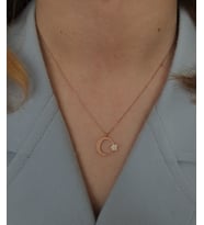 beyaz zirkon taşlı ay yıldızlı bayan gümüş kolye (Rose)