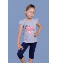 Toontoy Kız Bestie Baskılı Pul İşlemeli Taytlı Takım ( Gri-Melanj)