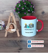 Jeofizik Mühendisi Kupa Bardak Beyaz ve Fotoğraflı Ahşap Anahtarlık Hediye (Model 2)