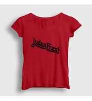 Presmono Kadın Sarı Logo Judas Priest T-Shirt 88318tt (Kırmızı)