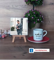 Sosyoloji Öğretmeni Fotoğraflı Dekoratif Taş, Ahşap Altlıklı Türk Kahvesi Fincanı Hediye Öğretmenler Günü Hediyesi (Model 3)