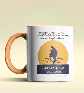 Kişiye Özel Babalar Günü Mesajlı 4 Tasarımlı Siyah Kupa Bardak (Turuncu)