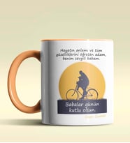 Kişiye Özel Babalar Günü Mesajlı 4 Tasarımlı Siyah Kupa Bardak (Turuncu)