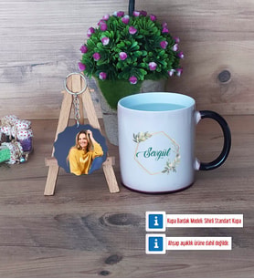 İsme Özel Doğum Günü Hediyesi Kupa Bardak Beyaz ve Fotoğraflı Ahşap Anahtarlık Hediye (Model 9)