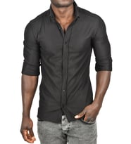 DeepSEA Erkek  Likralı Kumaşı Fitilli Slim Fit Uzun Kollu Gömlek 2500805 (Siyah)