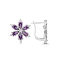 925 Ayar Gümüş Mor Lotus Çiçeği Küpe (Gümüş)