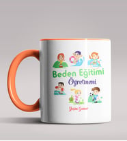 Kişiye Özel Beden Eğitimi Öğretmeni Tasarımlı Siyah Renk Kupa 2 (Turuncu)