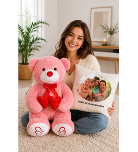85 cm Bobo Peluş Ayıcık & Kişiye Özel Yastık (Model 1)