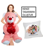 85 cm Bobo Peluş Ayıcık & Kişiye Özel Yastık (Model 1)
