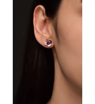 Papatya Silver 925 Ayar Gümüş Rose Kaplama Hediyeli Zirkon Doğum Taşlı Frezya Çiçeği Küpe (Lacivert)