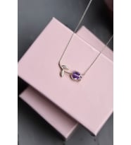 Papatya Silver 925 Ayar Gümüş Mor Taşlı Lale Kolye (Rodyum)