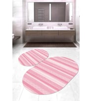 Dijital Baskılı Kaymaz Taban Yıkanabilir Oval 2'li Klozet Takımı Banyo Paspası NOKZ-HT-1002 (Pudra Rengi)