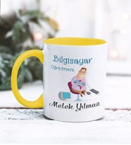 Bilgisayar Öğretmeni Tasarımlı Kişiye Özel Kupa Bardak (Sarı)