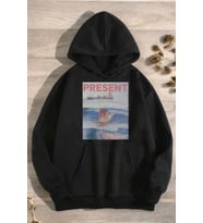 Present Baskılı Oversize Sweatshirt (Siyah)