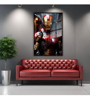 Metal Çerçeveli Cam Tablo Film Karakteri Yakın Çekim Iron Man (Siyah)