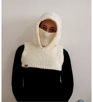 Yünlü Unısex Kış Şapkaları, El Yapımı Yetişkin Balaclava, Handmade Kadın-Erkek Balaklava (Krem)