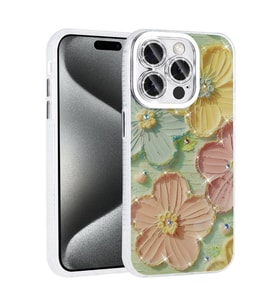 Apple iPhone 14 Pro Max Kılıf Çiçek Desenli Parlak Taşlı Sert Silikon Zore Garden Kapak (Karışık)