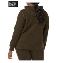 Kadın Büyük Beden Kapşonlu ince Sweatshirt SPR24BSWK57 (Kahverengi)