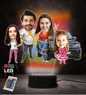 Doğum Günü Hediyesi,Sevgiliye Hediye, Kişiye Özel Fotoğraflı Çekirdek Aile Karikatür 3D Led Lamba (RGB)
