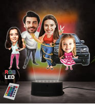 Doğum Günü Hediyesi,Sevgiliye Hediye, Kişiye Özel Fotoğraflı Çekirdek Aile Karikatür 3D Led Lamba (RGB)
