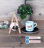 Hakim Türk Kahvesi Fincanı Ahşap Altlıklı ve Fotoğraflı Ahşap Anahtarlık Hediye (Model 7)