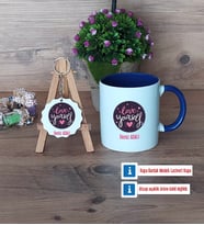 Love Yourself Kupa Bardak Kırmızı ve Ahşap Anahtarlık Hediye (Model 2)
