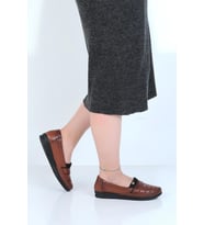 Alens K45 Hakiki Deri Kadın Düz Babet Ayakkabı (Taba)