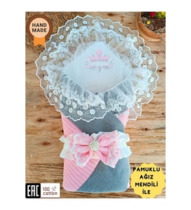 Triko Przm Haki Bebek Kundağı Unisex Bebek Dış Kundak Battaniyesi Hastane Çıkışı Kundak Battaniye (Pembe)
