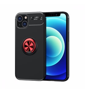 Uyumlu Model Apple iPhone 13 Kılıf Yüzüklü Magnetli Ravel Case (Siyah-Kırmızı)