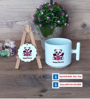 Sevimli Panda Kupa Bardak Kırmızı ve Ahşap Anahtarlık Hediye (Model 11)