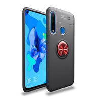 Huawei P40 Lite E Kılıf Yüzüklü Magnetli Ravel Case (Siyah-Kırmızı)