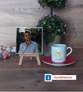 SMM Mali Müşavir Fotoğraflı Dekoratif Taş, Ahşap Altlıklı Türk Kahvesi Fincanı HediyeMuhasebeciler Günü Hediyesi (Model 3)