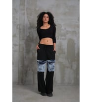 023 Kadın Cepli Bol Paça Penye Kot Denim Pantolon (Kırmızı)