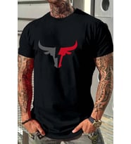 Erkek Boğa Silüet Baskılı Oversize Tshirt (Siyah)